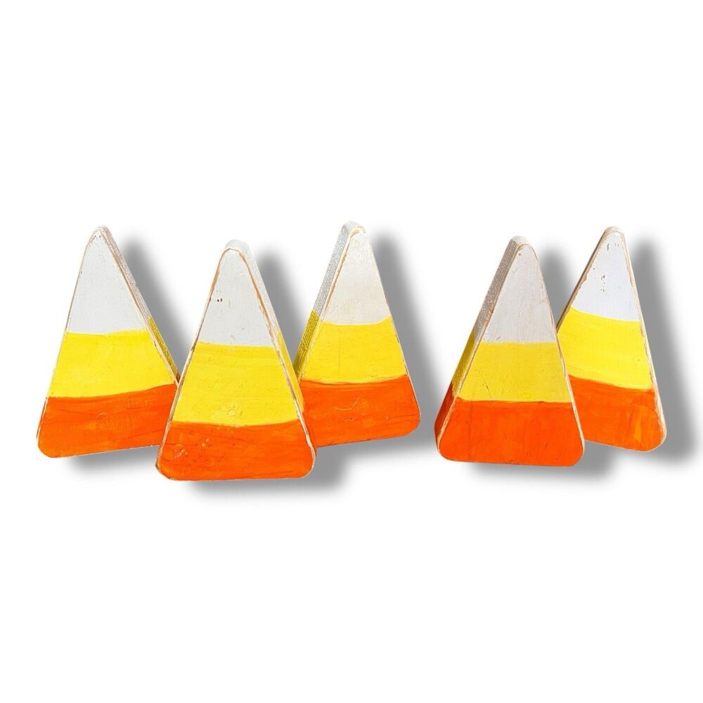 Handmade Wooden Candy Corn Halloween Decoration Set of 5 Distressed